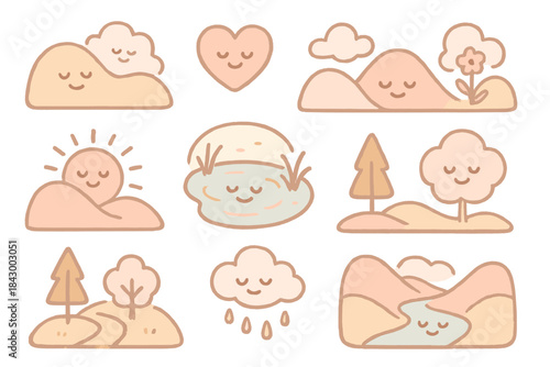 Playful Emotional Landscapes. A playful legend for "unspoken feeling" landscapes with tiny smiling icons, soft rounded doodle