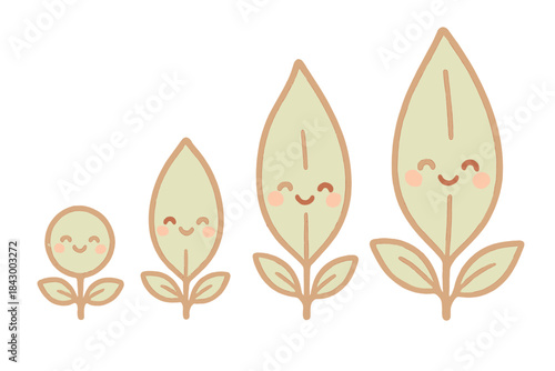 Cheerful Leaf Ranking. A tiny "tea leaf grade" ranking system with cheerful leaves, cozy pastel doodle colors, No text, No labels,