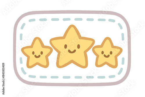 Smiling Stars Endurance. A tiny "equipment endurance" durability rating with cheerful smiling stars, cozy pastel doodle colors, No