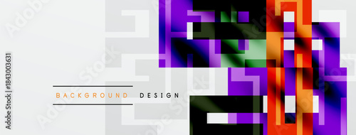 Abstract geometric pattern. Vibrant colors blend with gray squares. Modern design suitable for backgrounds, banners, presentations.