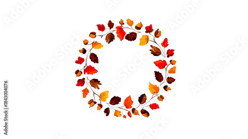 A stylized graphic of a large bold letter O with a circular shape surrounded by a wreath of autumn leaves in various shades of orange yellow and red