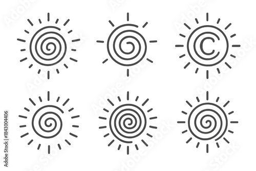 Glowing Spiral Icons. Icons for: shining spiral epitaphs, glowing vortex memorials, radiant letter circles, illuminated swirl
