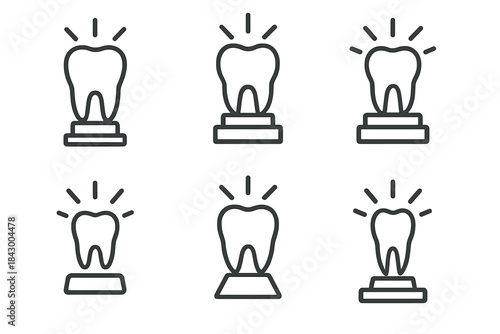 Dental Relic Icons. Icons for: bright tooth relic sculptures, gleaming enamel monuments, shining molar carvings, polished tooth
