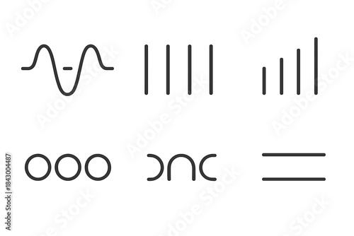 Rhythmic Line Icons. Line vector icons of rhythmic gap attractions: pulsing wave gaps, alternating beat voids, vibrating interval