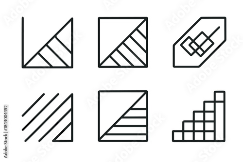 Minimalist Geometric Icons. Icons for: geometric sloped inspiration diagrams, minimalist angled inlay icons, structured decorative