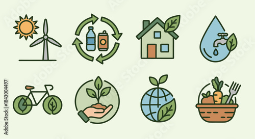 Eco Friendly Sustainability Icons Set