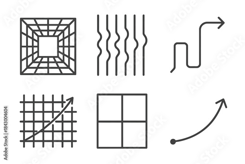 Precision Adjustment Conduits. Line vector icons of precision adjustment conduits: clean grid tunnels, ordered groove structures,