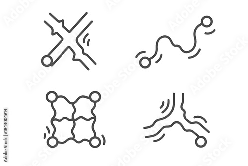 Dynamic Travel Intersection. Line vector icons of a bumpy travel intersection: uneven path crossings, jagged route lines,