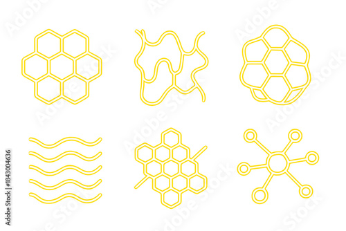 Glowing Honeycomb Network. Line vector icons of a honeyed network with sophisticated gradations: glowing honeycomb meshes, radiant