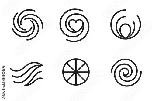Vortex of Commitment. Line style icons of an advancing vortex of commitment: layered whirl forming directional motion, abstract