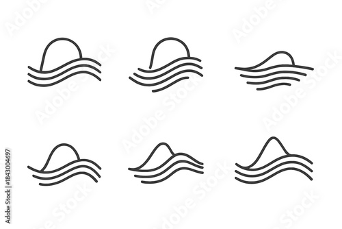 Flowing Line Harmony. Line style icons of a curved top that nurtures flow: arching hill guiding fluid lines, rounded elevation