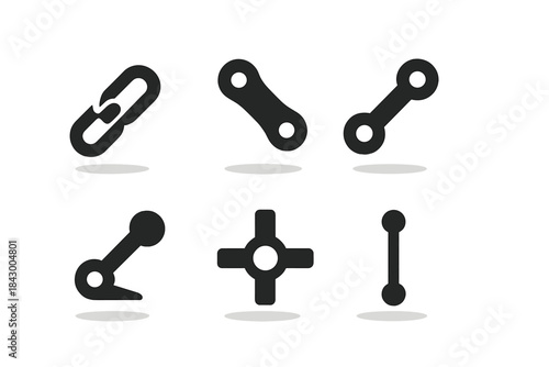 Airborne Connection Icons. Solid style icons of airborne linkage points: levitating connector, hovering hinge, floating joint,