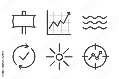 Nautical Line Icons. Line style icons of sailing ship arm results: yardarm outline, chart line, wave motif, rotating indicator,