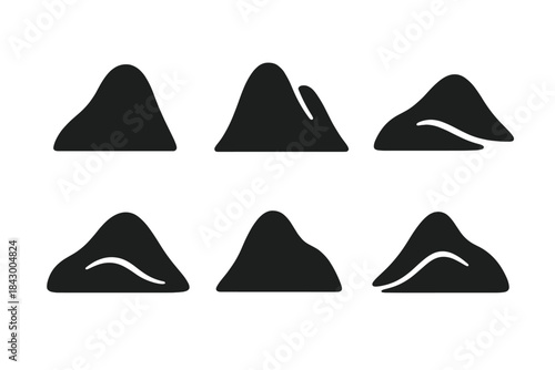 Soft Mountain Icons. Solid style icons of soft mountain forms: rounded pinnacle, embracing peak, curved summit, gentle crest,