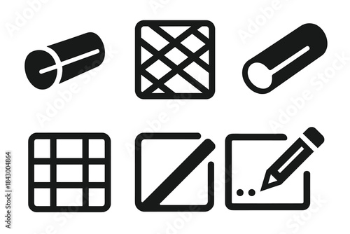 Tuning Framework Icons. Solid style icons of tuning framework motifs: precise groove, lattice conduit, structural rut, grid