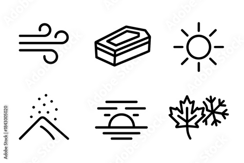 Desert Icon Transformation. Line style icons of hot wind tomb change: heated breeze, stone casket, solar disk, rising sand,