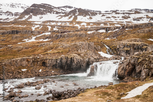 snow coverd landscape in iceland in june