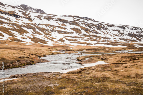 snow coverd landscape in iceland in june