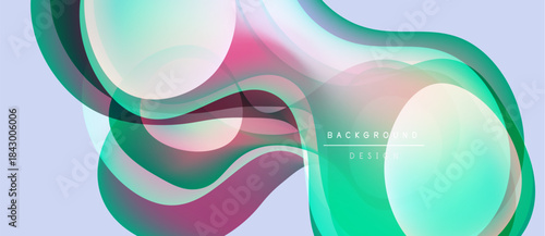 Abstract fluid shapes overlap, creating vibrant color gradients. Soft curves suggest movement, light interplay defines form. Modern design element.