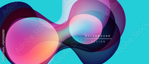 Abstract flowing shapes, vibrant colors, turquoise backdrop. Modern design element, dynamic composition, smooth gradients present.