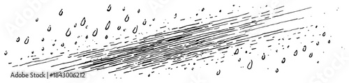 Abstract hand drawn sketch of heavy rain drops and wind motion lines