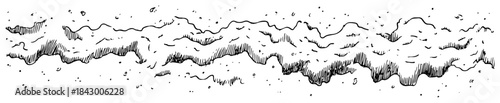 Hand drawn horizontal border texture showing bubbling liquid foam or smoke clouds