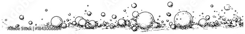 Hand drawn soap bubbles and foam horizontal border texture in engraving style