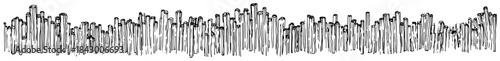Row of vertical wooden poles or crystal columns sketch in black and white