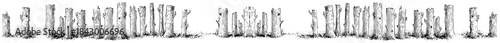 Horizontal row of cut tree stumps and wooden logs sketch illustration