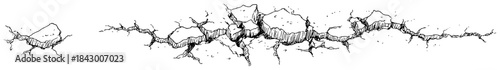 Hand drawn cracked ground fracture ink line art