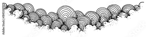 Decorative cloud pattern with rainbow arches line art