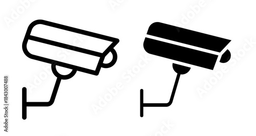 CCTV camera Icon collection in filled and stroke style.
