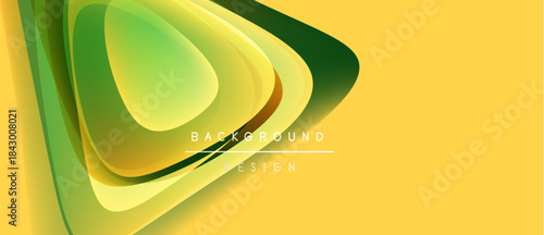 Abstract yellow, green shapes overlap. Dynamic flow creates modern background design. Smooth gradients suggest movement, energy.
