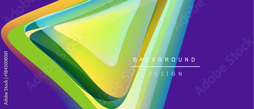 Abstract vibrant layers create dynamic visual effect. Purple backdrop emphasizes flowing colorful shapes, modern design element.