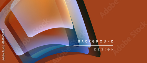 Abstract orange design features layered shapes, gradients. Modern background with text elements, simple composition.