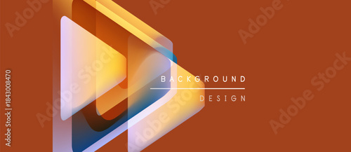 Abstract geometric shapes overlap, creating vibrant orange gradient background. Text reads background design. Minimalist modern aesthetic.