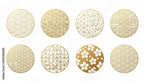 Collection of eight gold metallic circular patterns on