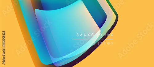 Abstract layers overlap, creating vibrant color gradients. Yellow backdrop complements blue, green hues. Modern design element.