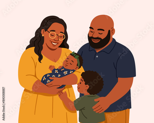 A Warm Family Embrace. Peaceful Home Happiness With A Newborn Baby.