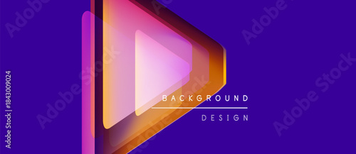 Abstract geometric shapes overlap, creating vibrant gradient effect. Purple background enhances visual depth, modern design aesthetic.