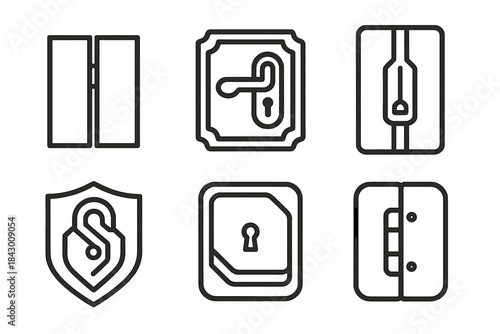 Intricate Mechanical Locks. Line style icons of hidden mechanical locks: narrow joints merging into linear ridges, fine hinges