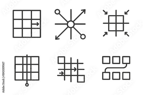Dynamic Grid Conduit. Line style icons of a grid conduit for minor modifications: square matrix with shifting indicators, radiant