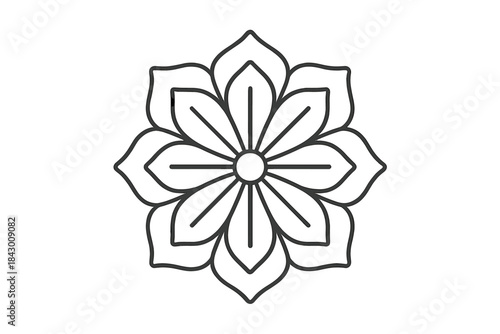 Floral Symmetry Icons. Line style icons of a floral junction with fine distinctions: petal-like curves around bright center,
