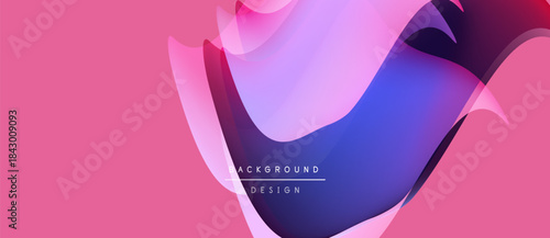 Abstract fluid shapes, vibrant pinks, blues, purples create dynamic background. Modern design elements suggest movement, depth.