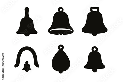Antique Bronze Icons. Solid style icons of timeless resonance: antique bronze bell, classic chime outline, aged carillon motif,