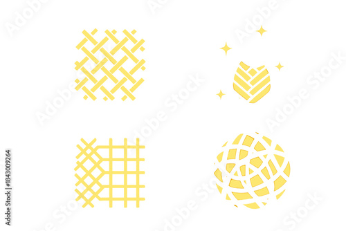 Radiant Fabric Network. Solid style icons of artistic magnetism: glowing woven pattern, luminous lure textile, radiant thread grid