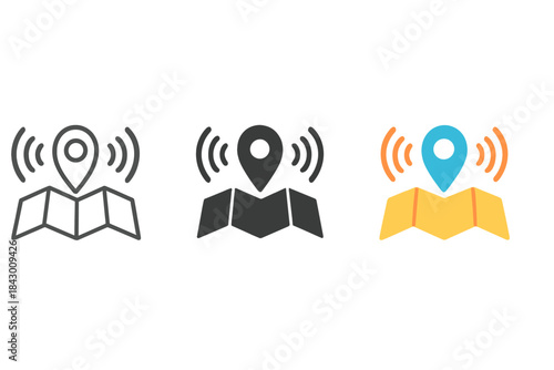 Echolocation Sound Waves. three minimal vector icons of sound waves forming a map through echolocation pulses, line outline style,
