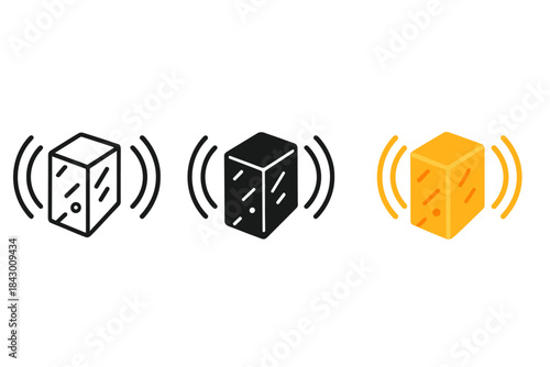 Geometric Marble Icons. three minimal vector icons of geometric marble blocks symbolizing echo resonance in a quarry, line outline