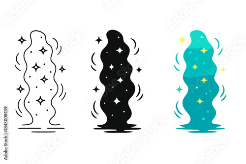 Phosphorescent Mist Artistry. Phosphorescent mist column shimmering with energy particles and motion blur, first in line style