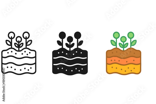 Microbial Garden Cross-Section. Cross-section of gut flora represented as layered garden beds and microbial sprouts, first in line